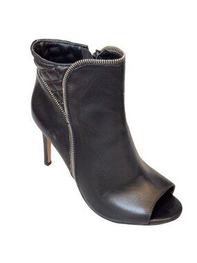 Halogen Black Leather Open-Toe Stiletto Ankle Boots With Zipper Detail Size 8M